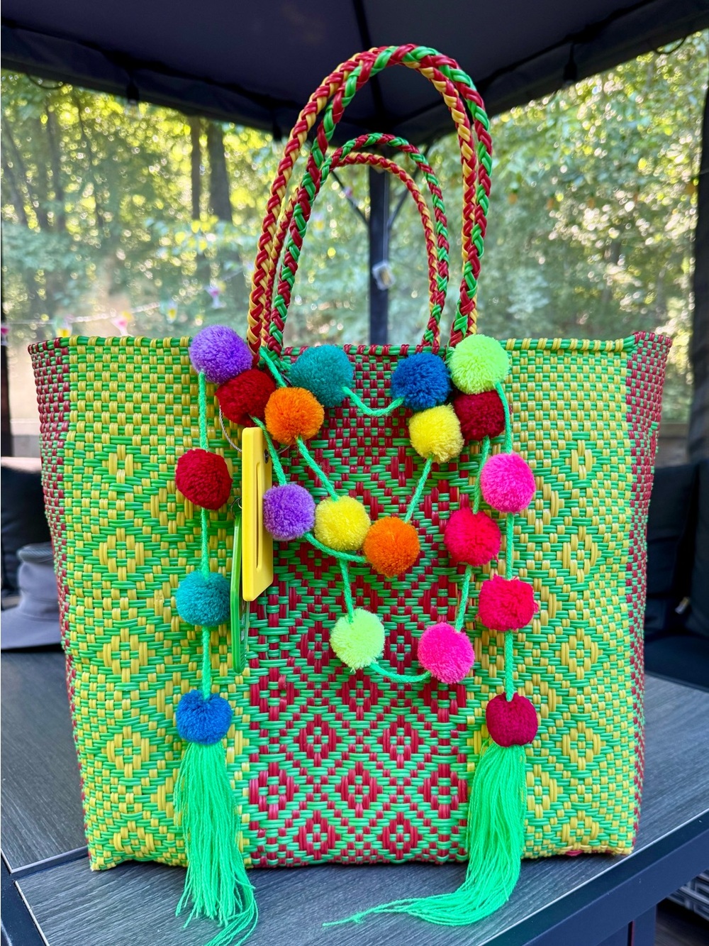 Handwoven Pom-Pom Tote Bag NWOT